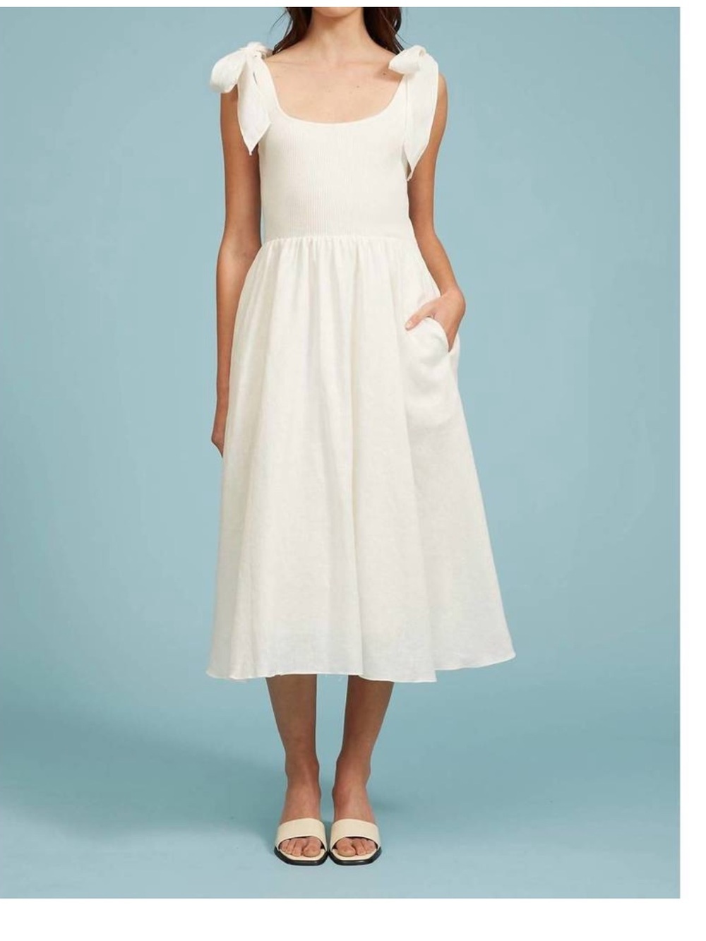 Lucy Paris White Tie-Shoulder Midi Dress